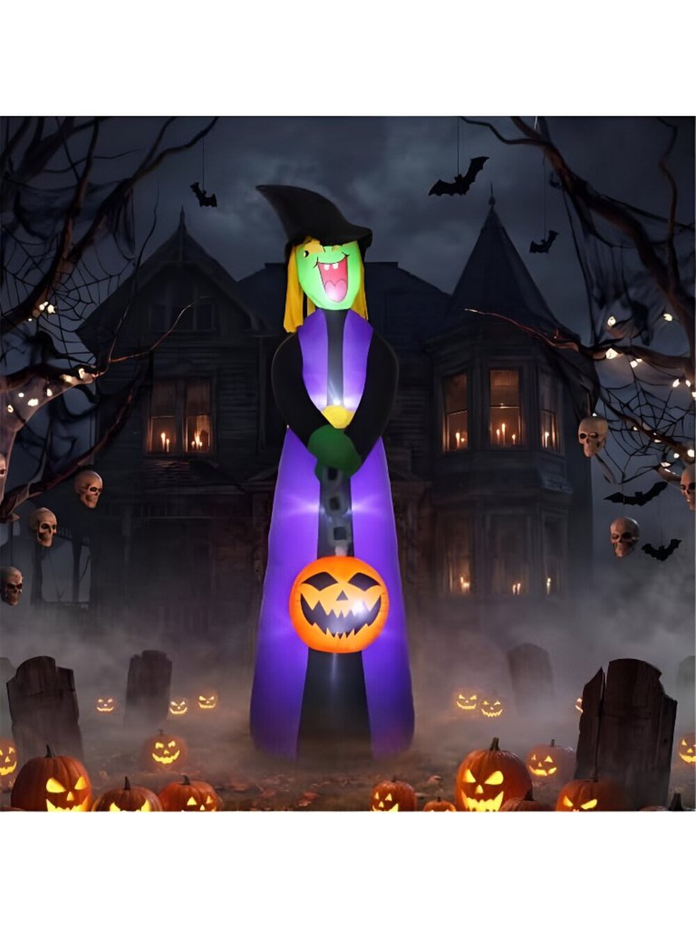 15FT Halloween Inflatables Witch with Pumpkin Lantern Outdoor Decorations
